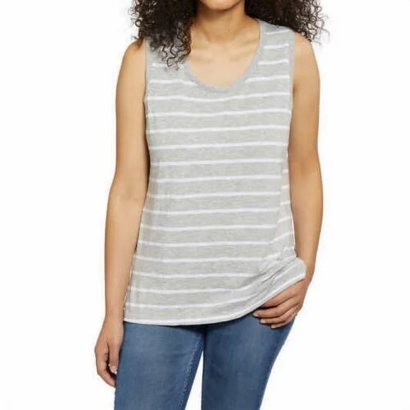 NAUTICA Women's Basic Knit Sleeveless Tank Top - Grey Stripe - Picture 1 of 3